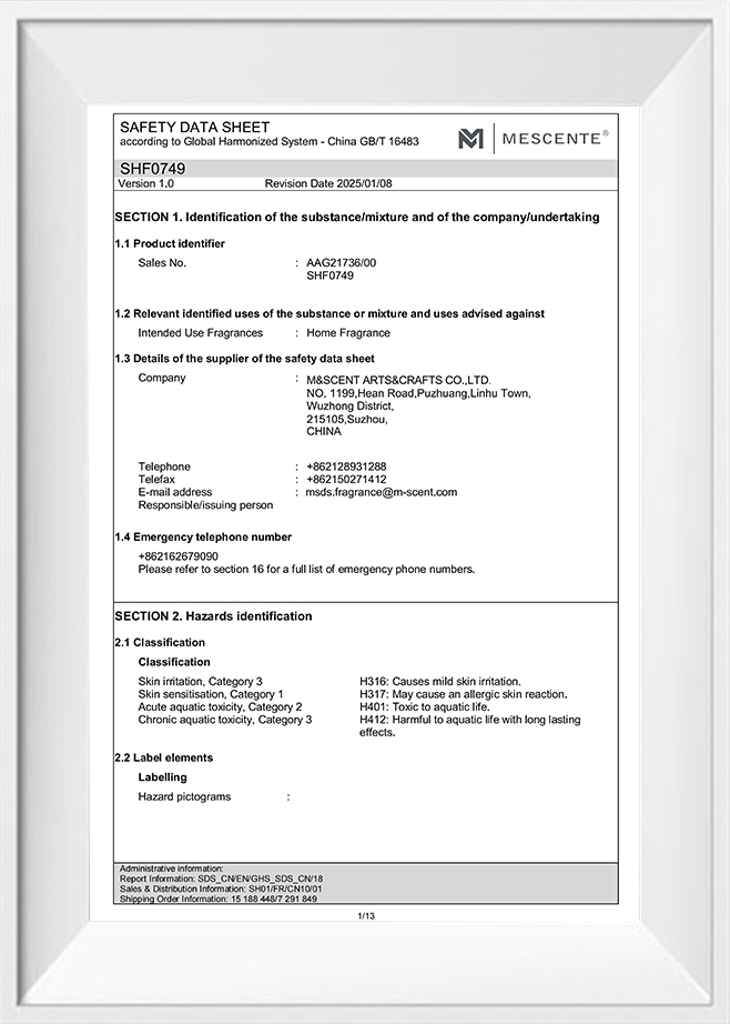 Home Fragrance MSDS
