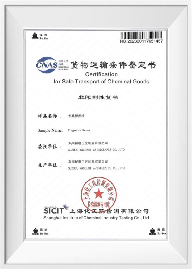 Certification for safe transport of chemical goods