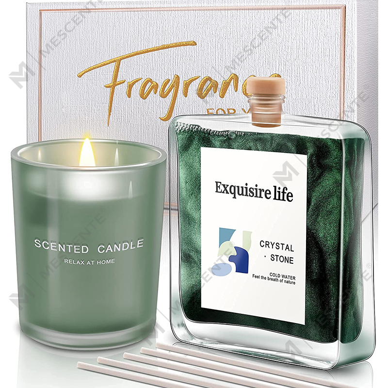 M&Scent Lemon Basil Scented Oil Reed Diffuser & Scented Candle Gift Set with Sticks for Home
