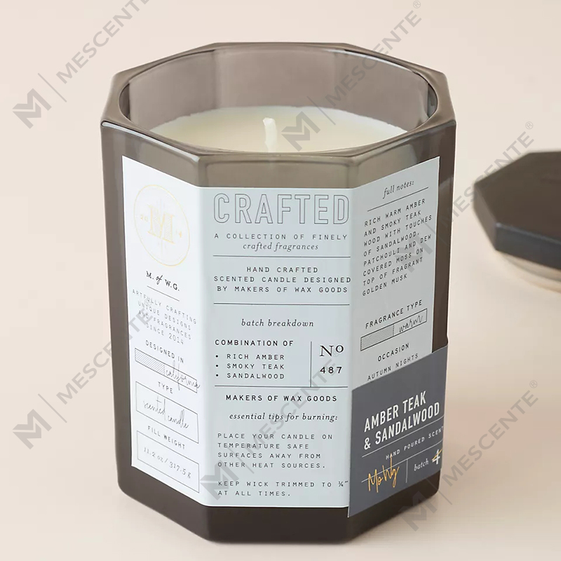 M&Scent Custom Luxury Wooden Lid Cotton Wick Glass Vessel Soy Wax Blend Autumnal Crafted Glass Candle